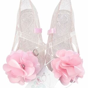 Girls' Pink Sparkle Jelly Sandals with Flower Accent